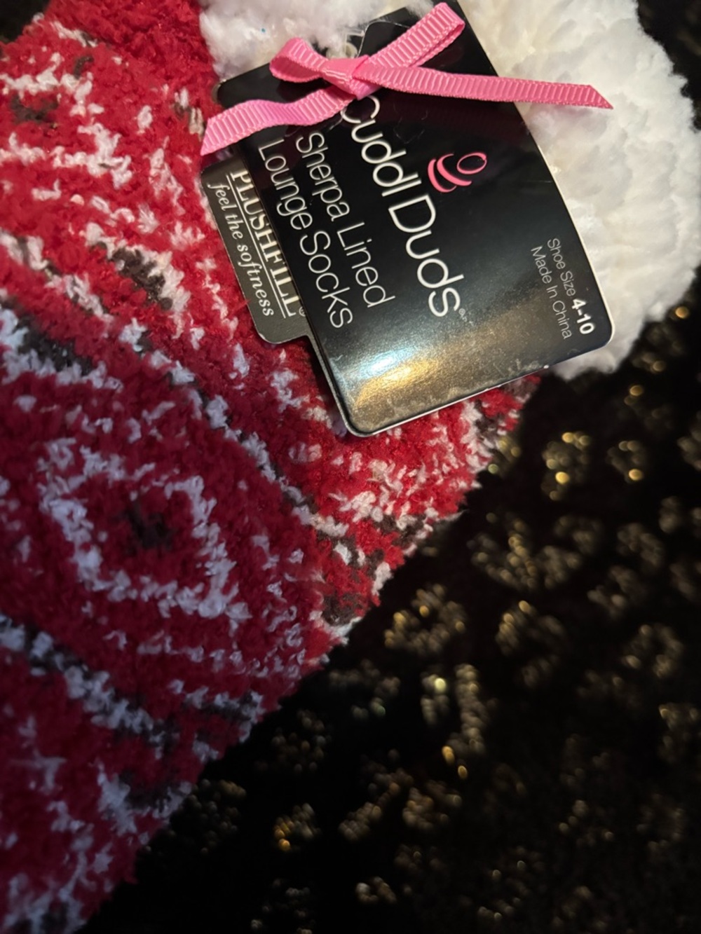 Cuddl Duds Red & White Sherpa Lined Lounge Socks NWT